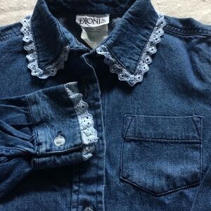 DIONIS Girls denim long sleeve button front shirt eyelet trim boho